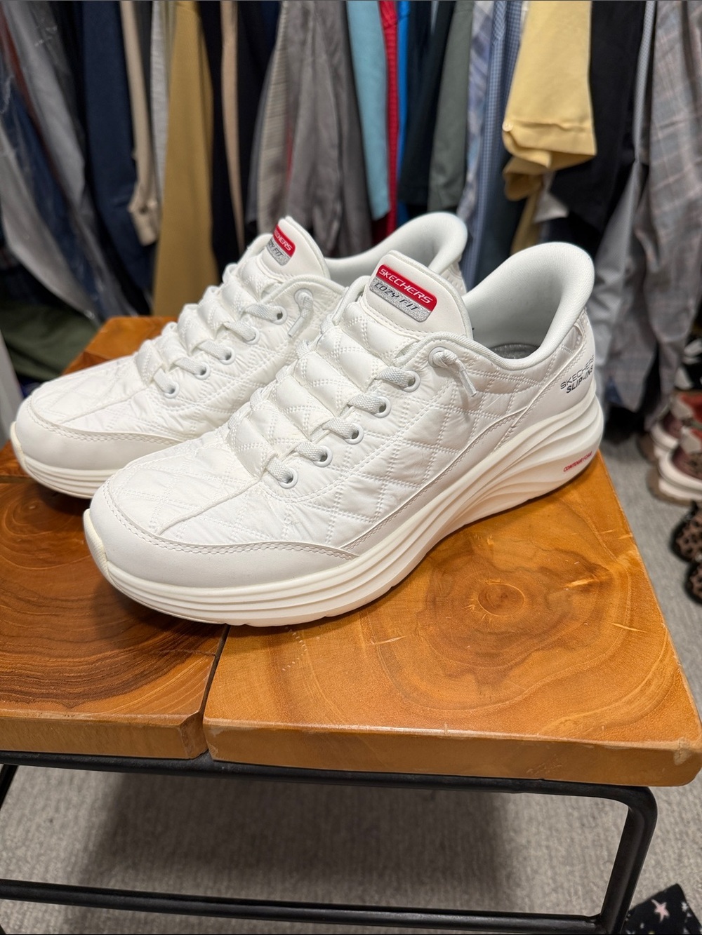 Skechers White Quilted  Slip on Sneakers